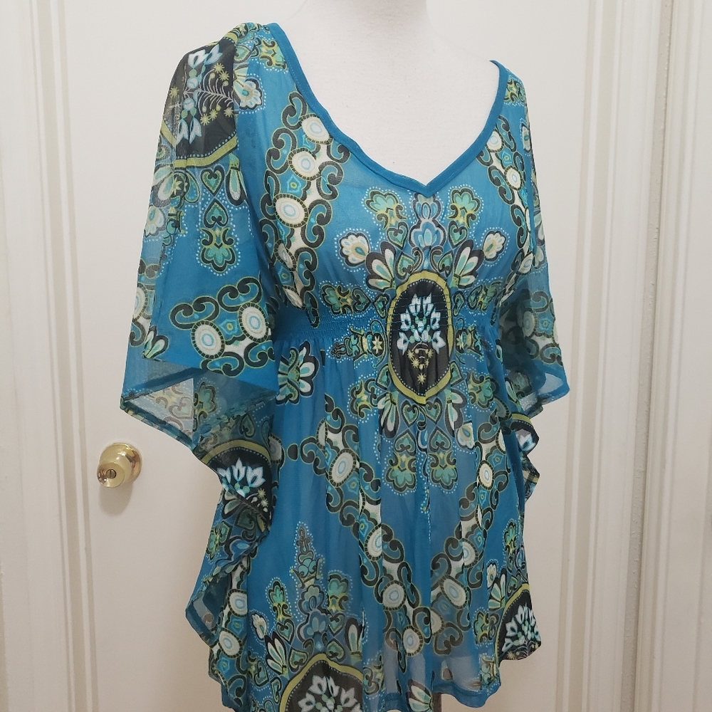 INC butterfly sleeve mandala gorgeous top